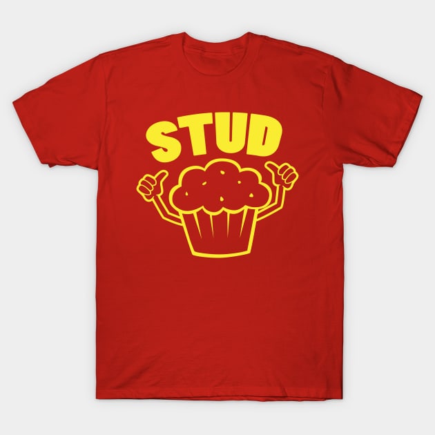 Retro Stud Muffin Thumbs Up Cartoon Costume Graphic Yellow T-Shirt by DetourShirts